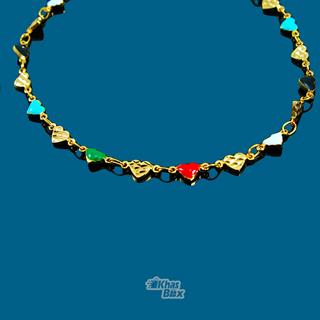 دستبند طلایی دخترانه با دانه های طرح قلب رنگی مدل DT-65