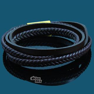 دستبند چرمی پسرانه با پلاک طلایی MONT BLANC