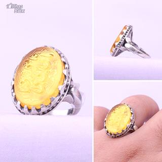 انگشتر نقره کهربا خطی مردانه