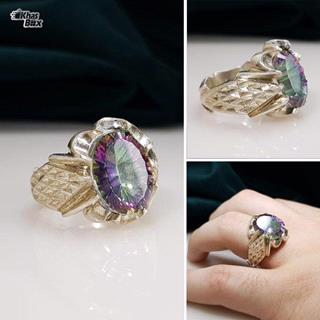 انگشتر مردانه جواهری کوارتز هفت رنگ