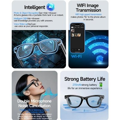 عینک هوشمند W610 با دوربین 8MP و ضبط ویدئو 4K