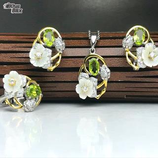 نیم ست نقره زنانه زبرجد و صدف اصل