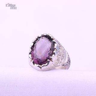 انگشتر نقره آمتیست رکاب دستساز قلمزنی مردانه