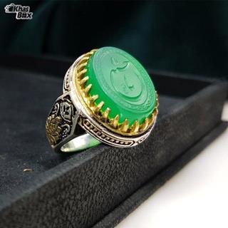 انگشتر نقره عقیق سبز خطی اصل مردانه