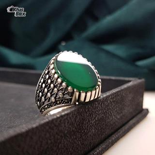 انگشتر نقره عقیق سبز تیره مردانه