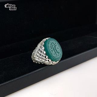 انگشتر نقره عقیق سبز نقش یا علی مردانه
