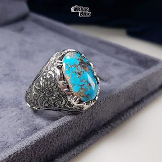 انگشتر نقره فیروزه نیشابور طبیعی مردانه