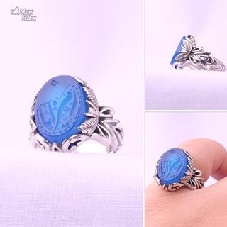 انگشتر نقره عقیق ابی خطی مردانه 