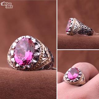 انگشتر توپاز مردانه صورتی 