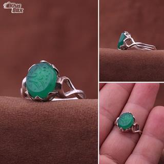 انگشتر عقیق زنانه سبز خطی 