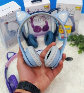 هدفون خرگوشی چراغ دار شارژی - آبی کم رنگ