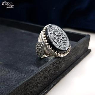 انگشتر نقره عقیق خطی مشکی مردانه