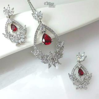 نیم ست نقره طرح یاقوت زنانه