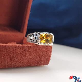 انگشتر نقره مردانه سیترین طلایی