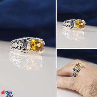 انگشتر نقره مردانه سیترین طلایی