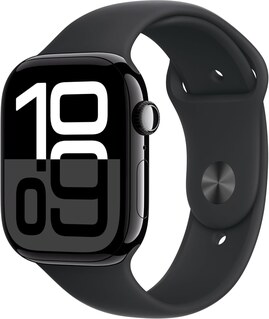 اپل واچ سری 10 ساعت هوشمند GPS 46 میلی متری با قاب آلومینیومی مشکی جت با بند اسپرت مشکی - S/M. ردیاب تناسب اندام - ارسال 20 روز کاری