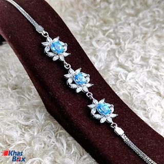 دستبند زنانه سه نگینه توپاز آبی اصلی