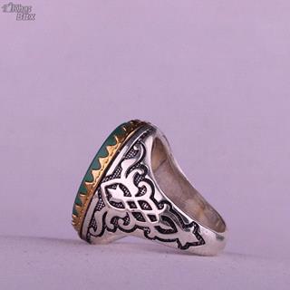 انگشتر کهربا خطی مردانه رکاب تاج طلایی