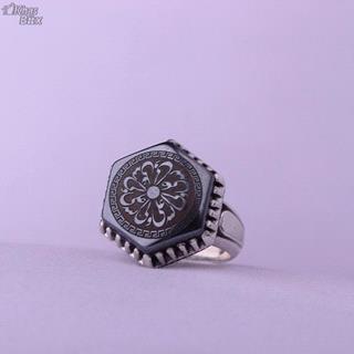انگشتر حدید صینی خطی نقش یا علی مردانه