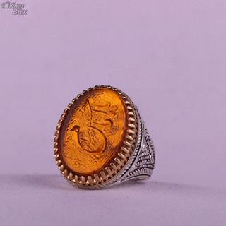 انگشتر کهربا خطی مردانه نقش یا امام حسن 