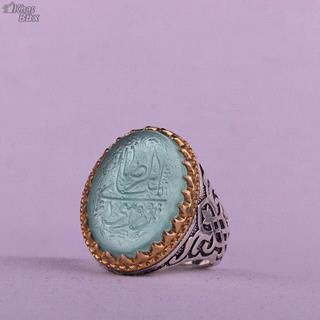 انگشتر کهربا خطی مردانه رکاب تاج طلایی