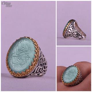 انگشتر کهربا خطی مردانه رکاب تاج طلایی