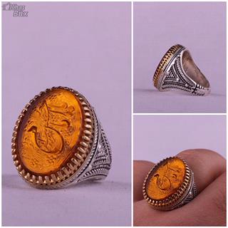 انگشتر کهربا خطی مردانه نقش یا امام حسن 