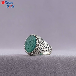 انگشتر مردانه عقیق سبز خطی کد 1428302