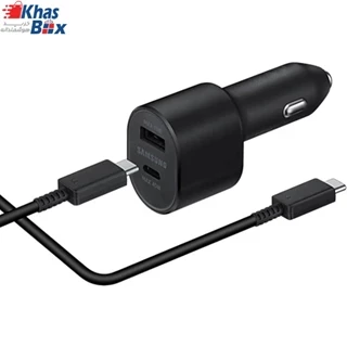 شارژر فندکی سامسونگ دو پورت 45 و 15 وات همراه کابل دوسر تایپ سی