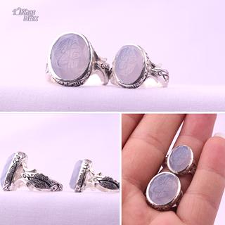 انگشتر ست عقیق کبود یمنی خطی