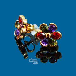 گوشواره طلایی ظریف طرح گل با نگین چند رنگ مدل GT-22 