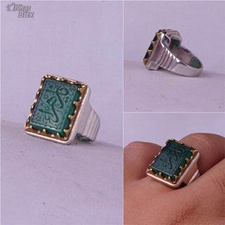 انگشتر عقیق سبز خطی مردانه