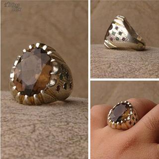 انگشتر کوارتز دودی طبیعی مردانه