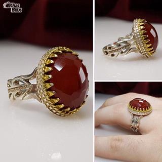 انگشتر نقره عقیق یمنی الماس تراش مردانه