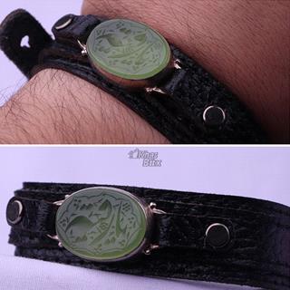 دستبند عقیق سبز خطی مردانه