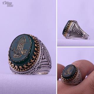 انگشتر عقیق اصل سبز خطی مردانه