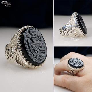 انگشتر نقره عقیق خطی مشکی مردانه