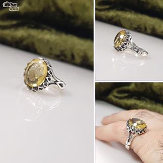 انگشتر نقره مردانه سیترین طلایی 