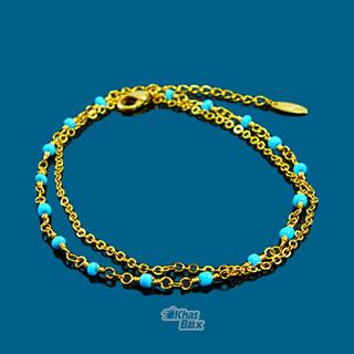 دستبند طلایی دخترانه با دانه های فیروزه ای مدل DT-65 