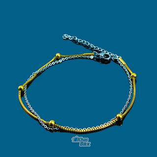 دستبند زنجیری دخترانه با زنجیر نقره ای طلایی مدل DT-65