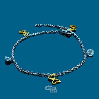 دستبند نقره ای دخترانه با آویز پروانه ای و نگین الماسی مدل DT-65 