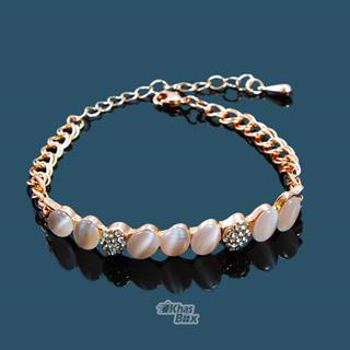 دستبند طلایی هفت نگین صورتی مدل DT-65