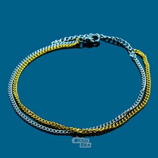 دستبند زنجیری دخترانه با زنجیر نقره ای طلایی مدل DT-65