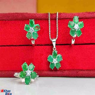 نیم ست زیبای پنج نگینه زمرد اصلی