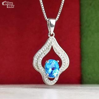 گردنبند نقره با نگین توپاز آبی اصل