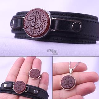 نیم ست عقیق سرخ خطی مردانه