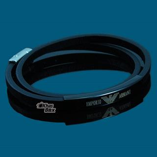 دستبند چرمی پسرانه با پلاک مشکی ARMANI