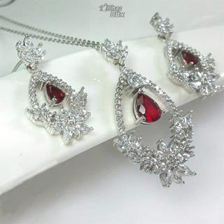 نیم ست نقره طرح یاقوت زنانه