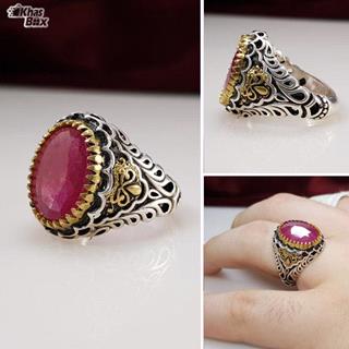 انگشتر نقره یاقوت اصل مردانه