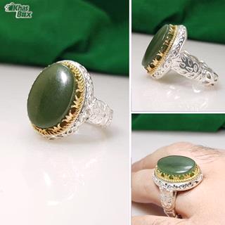 انگشتر یشم مردانه یمنی تاج طلایی